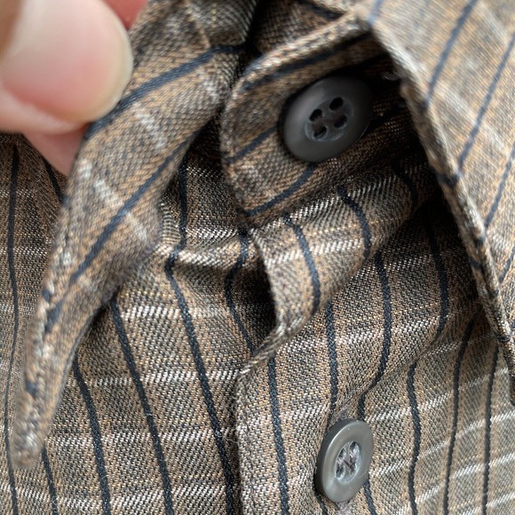 Ermenegildo Zegna Brown Striped Button Up Cotton/Wool Dress Shirt Made in Italy - Picture 6 of 9